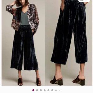 Anthropologie Hei Hei Velvet Pants – Crushed Wide-Leg Cropped Emerald Green S